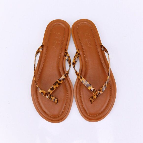 NEW J. Crew Capri Leather Thong Sandals Flip Flops 7 in Leopard - Picture 3 of 10